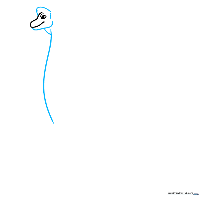 Drawing the jawline and the long, sweeping curve of the Brachiosaurus neck.