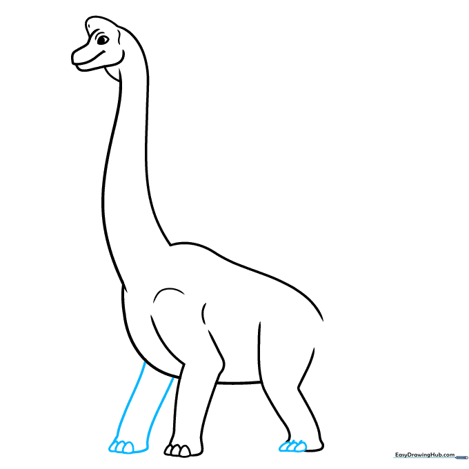 Adding the second front leg to complete the dinosaur's stance.