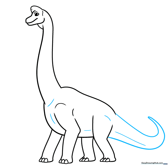 Adding a long, tapering tail to the back of the dinosaur.