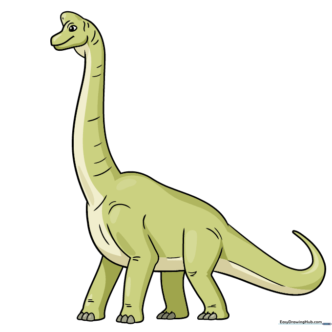 A finished, colored Brachiosaurus drawing with vibrant green skin.