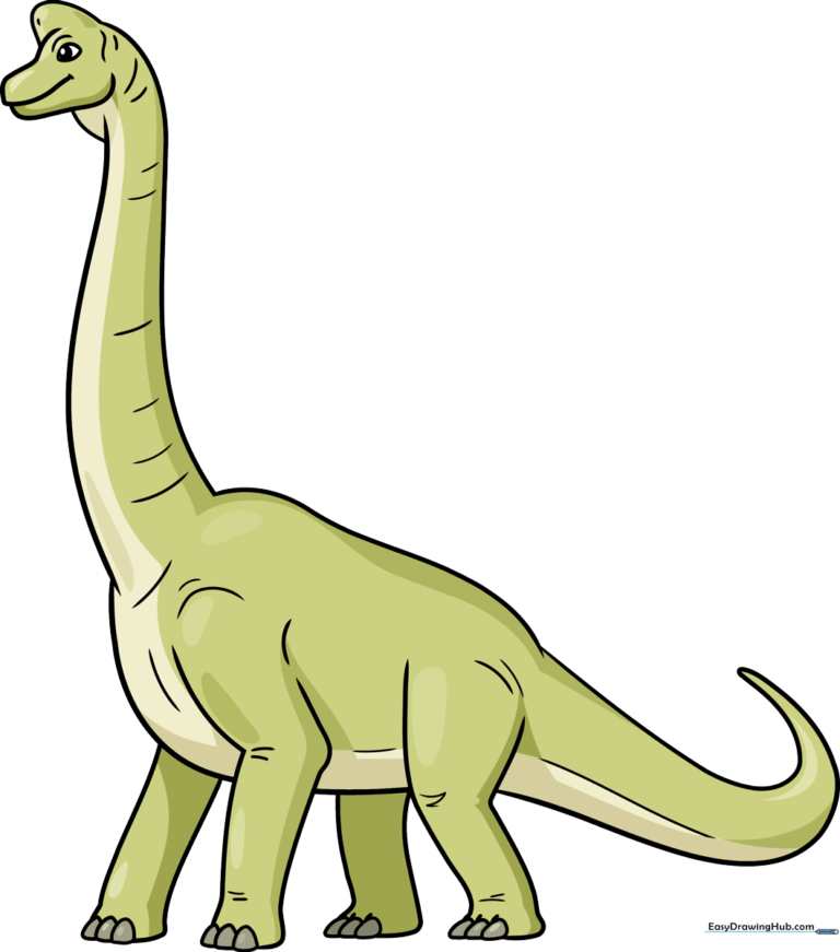 A friendly, completed Brachiosaurus illustration ready for coloring.