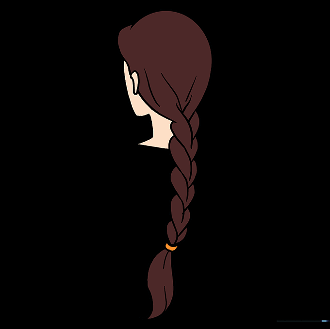The final colored drawing of a person with a braided hairstyle.