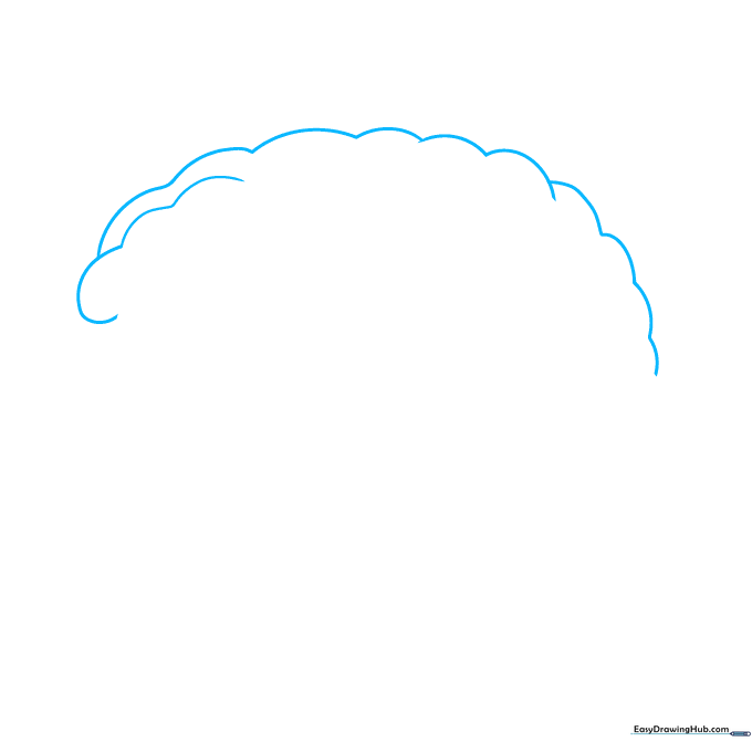 Pencil sketch showing the initial scalloped outline of the frontal and parietal lobes of the brain.