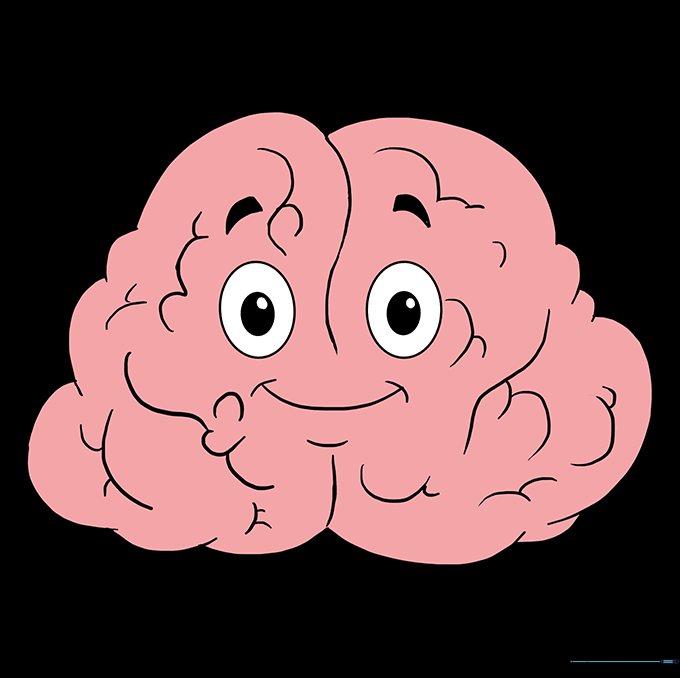 The finished, colored cartoon brain drawing.