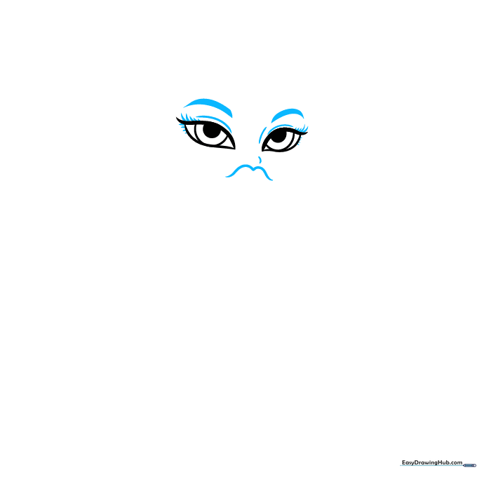 Facial features sketch including arched eyebrows, small nose, and the top line of the lips.