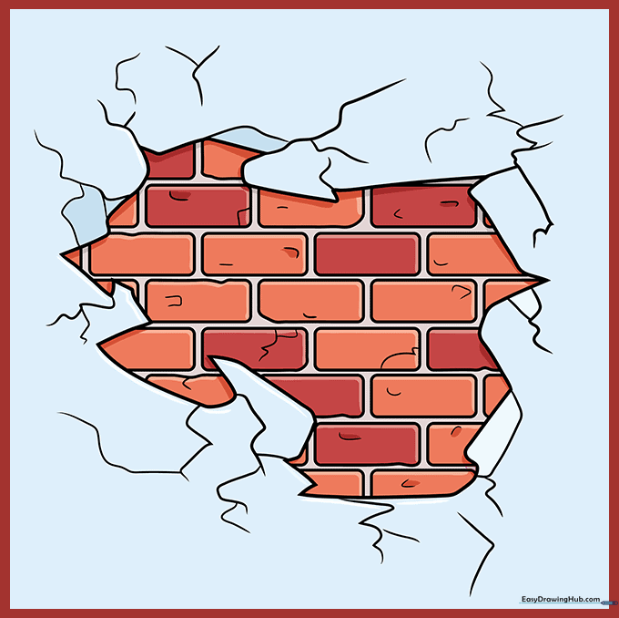 Final colored brick wall drawing with realistic shading and textures.