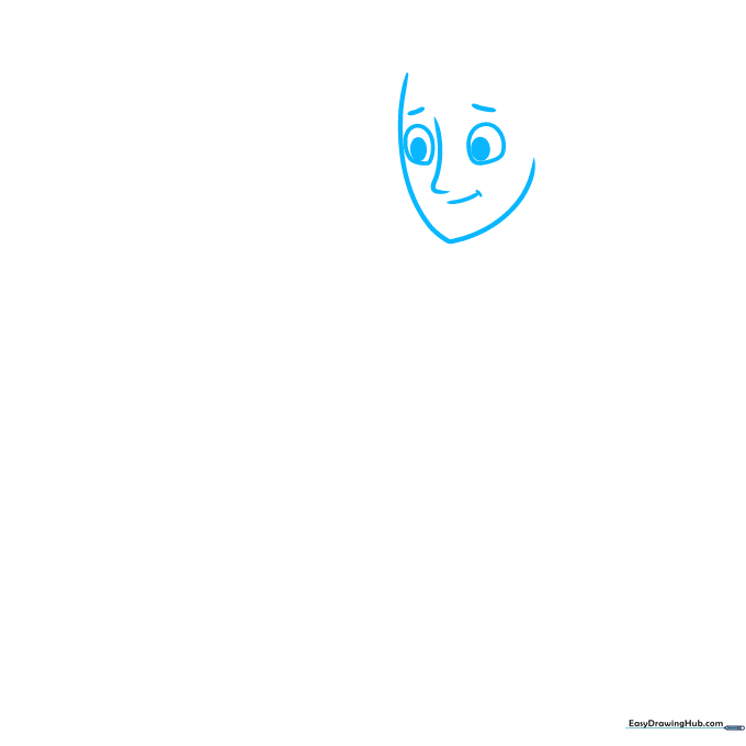 Pencil sketch of a man's face showing the chin and basic eye placement for a cartoon groom.