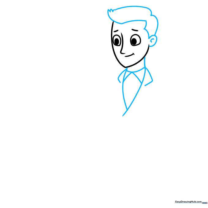 Drawing the groom's suit collar and lapels using simple geometric triangle shapes.