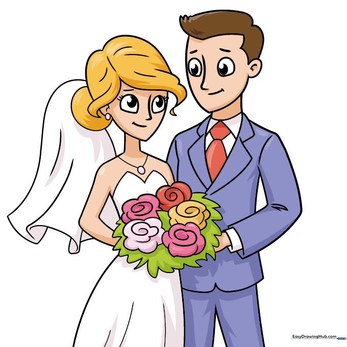 Final colored illustration of the bride and groom.