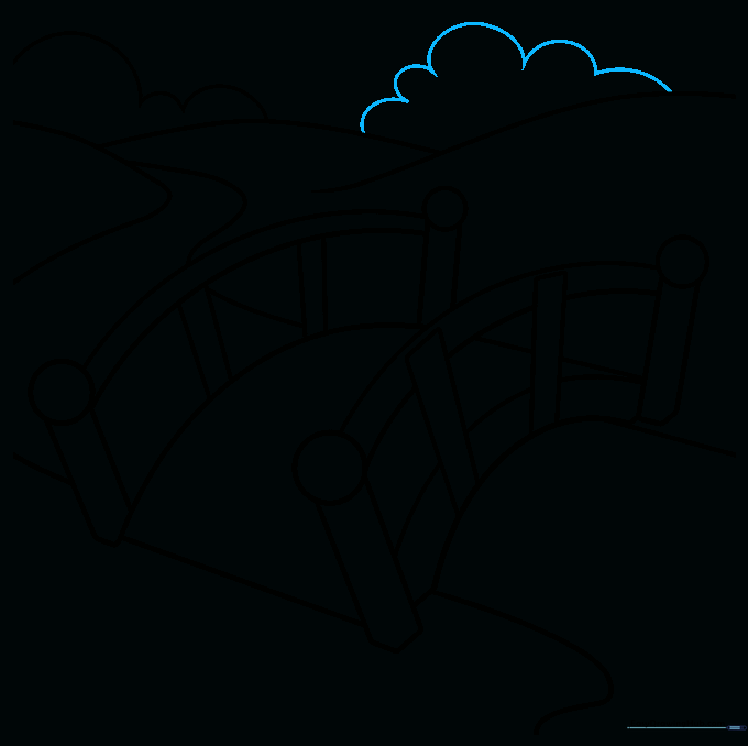 Finalizing the drawing by adding more clouds and cleaning up the outlines.