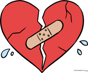 A colorful, finished illustration of a broken heart with a bandage, used as the main tutorial thumbnail.