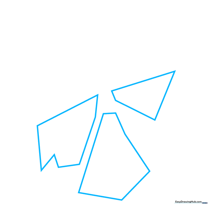 Pencil sketch showing the initial geometric shards of a broken mirror on white paper.