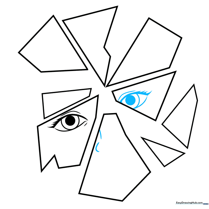 Sketch showing the second eye and the start of the nose bridge.