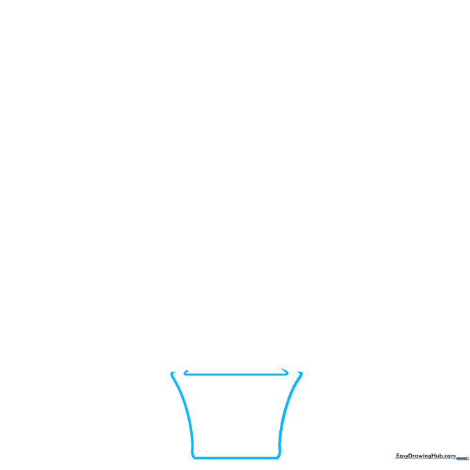 A simple rectangular flower pot outline drawn with light pencil strokes on a white background.