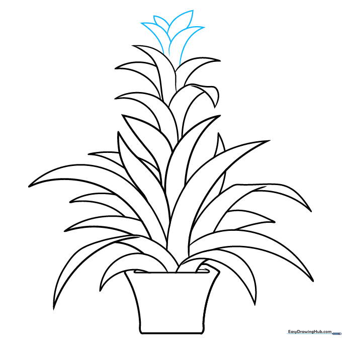 The final small, central leaves are added to complete the flower shape at the top.