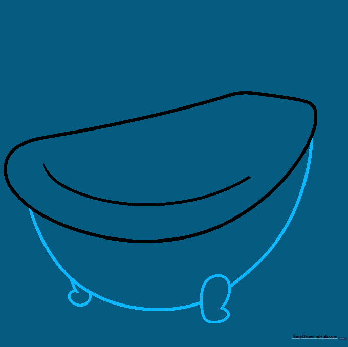 Drawing the main body of the bathtub with two small feet at the base.