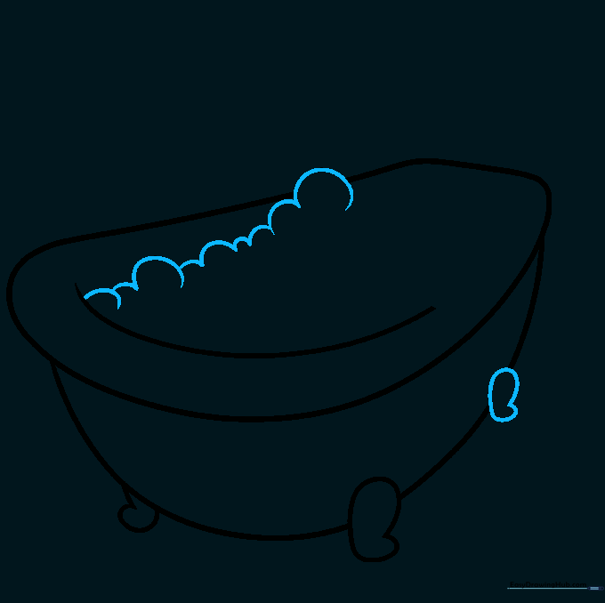 Adding the third leg to the tub and sketching the first layer of circular bubbles.
