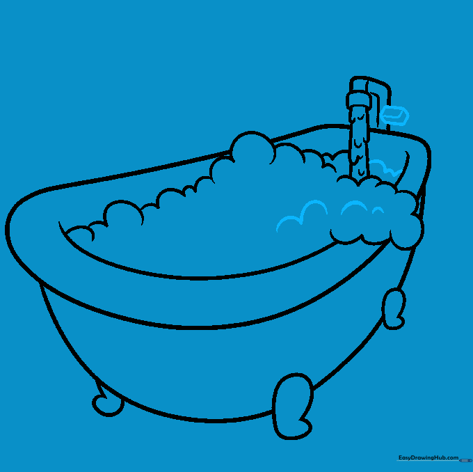 Drawing a hexagonal faucet handle and additional bubbles.