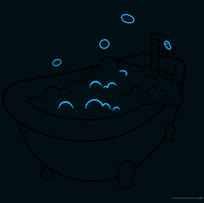 Adding floating bubbles in the air above the bathtub.