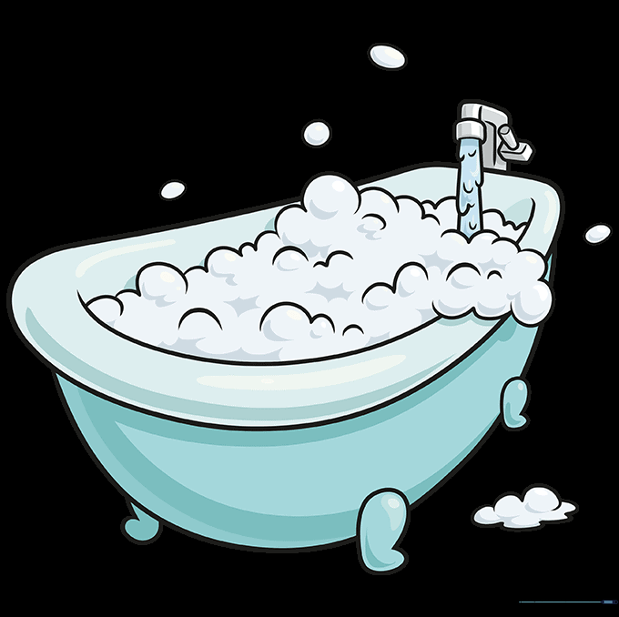 The final colored bubble bath drawing with a rubber ducky.