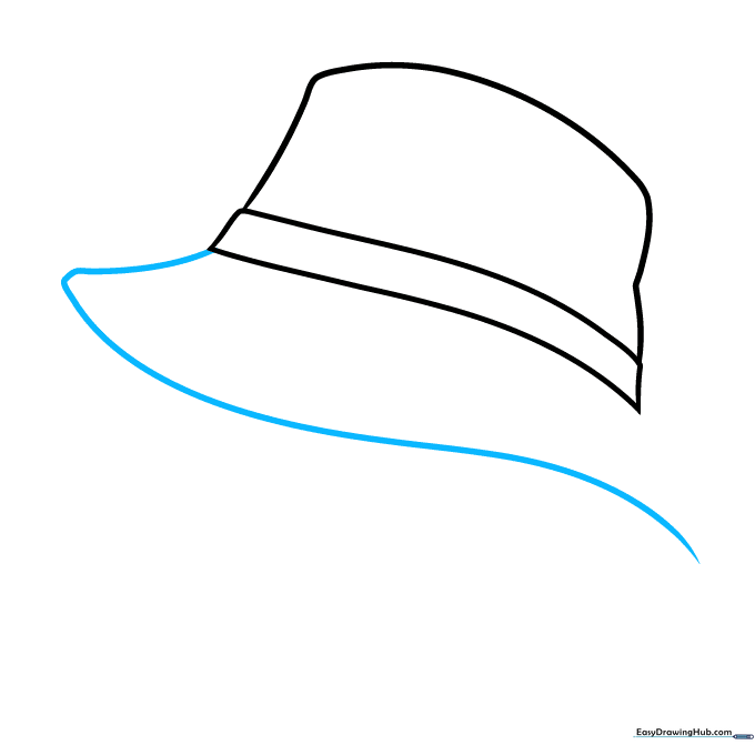 The bucket hat outline with the front brim section drawn.