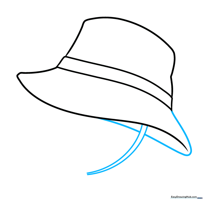 The full brim is now visible with the beginning of the chinstrap hanging down.