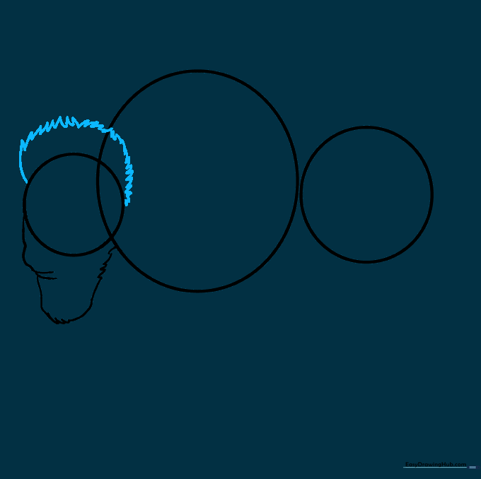 Sketching the thick, shaggy fur on top of the buffalo's head.