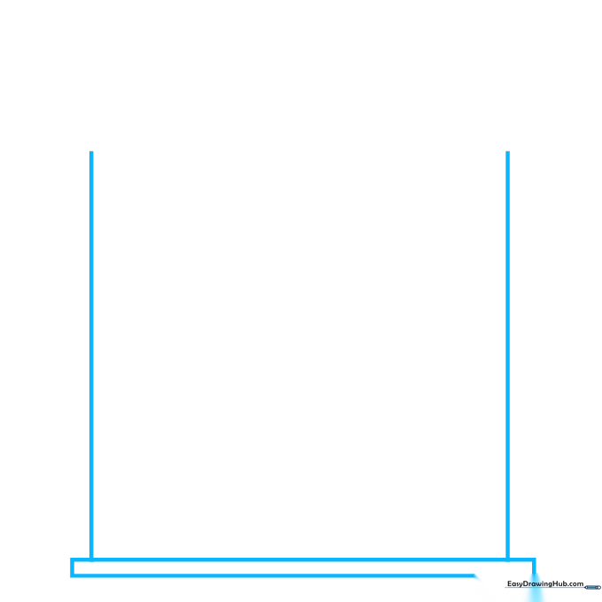 A simple rectangular outline representing the base and walls of a cartoon building.
