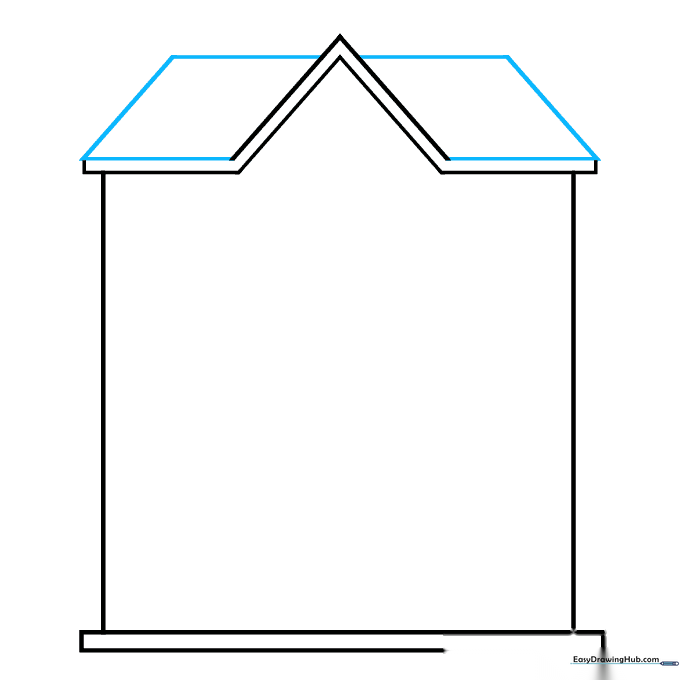 Finalizing the roof structure by connecting the lines into a solid trapezoid shape.