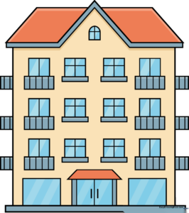 A colorful, friendly cartoon building illustration, perfect for kids to learn drawing.