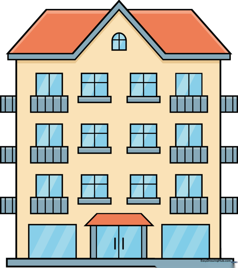 A colorful, friendly cartoon building illustration, perfect for kids to learn drawing.
