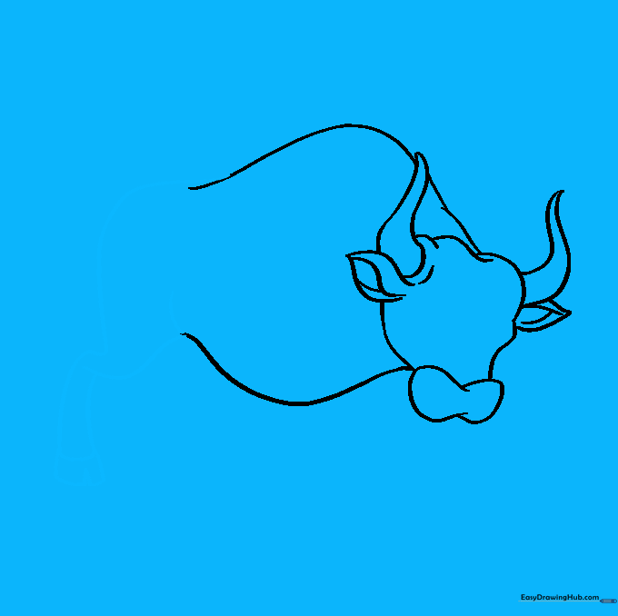 Drawing the bull's rear leg with a defined hoof and muscular hip detail.
