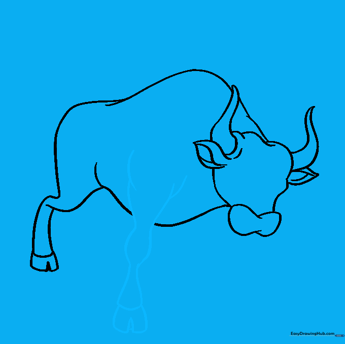 Drawing the bull's front leg with shoulder muscle definition and a split hoof.