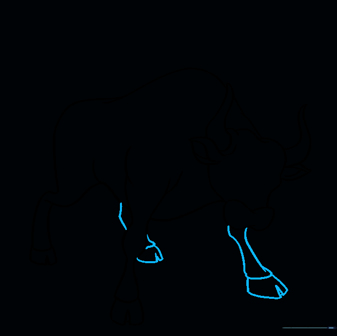 Adding the far-side legs to the bull drawing to create depth and perspective.