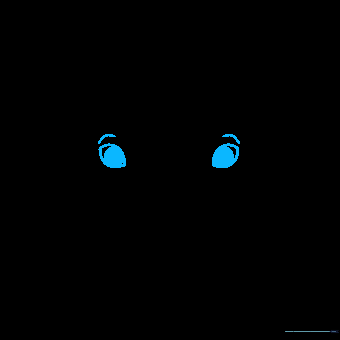 Two lemon-shaped eye outlines with dark pupils and small dashes above for eyebrows.