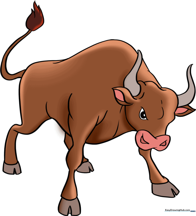 Colorful illustration of a cartoon bull standing in a field.