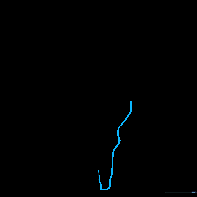 Connecting the eye socket to the nasal area with a curved line