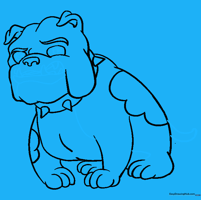 Drawing the open mouth and small teeth of the bulldog.