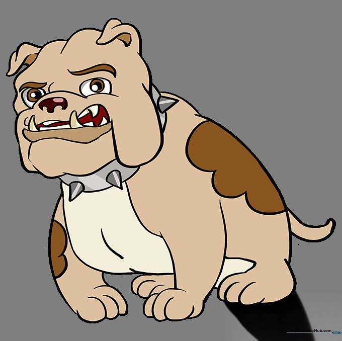 A fully colored, friendly-looking bulldog drawing.