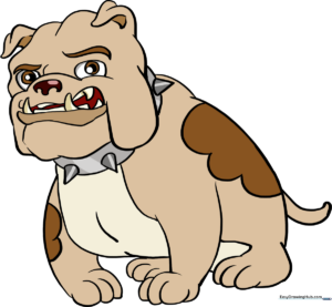 A finished, colorful illustration of a friendly bulldog, showcasing the final result of the tutorial.