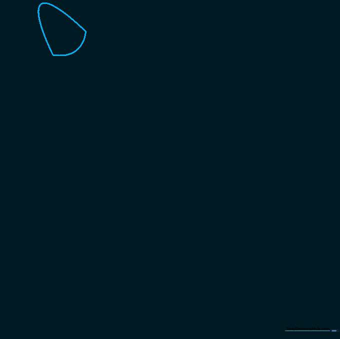 A simple triangular shape with a rounded tip sketched at a diagonal angle on white paper.