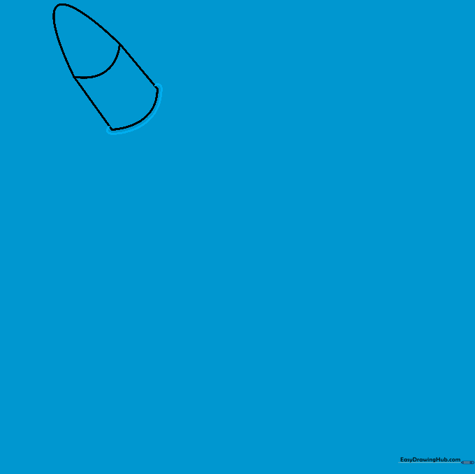 A curved line added to the bottom of the bullet casing to show depth.