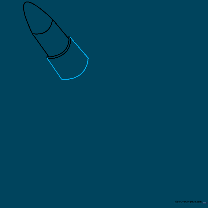 The bullet casing is lengthened by adding another segment with parallel lines and a curved base.