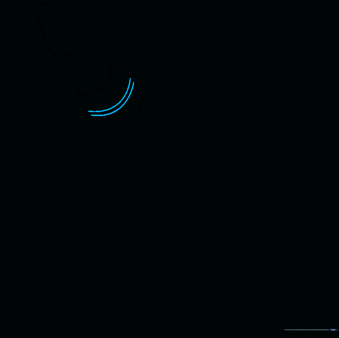 Two parallel curved lines drawn across the center of the bullet casing.