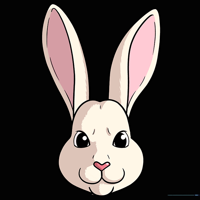 The finished bunny face drawing colored in with tan and pink tones.