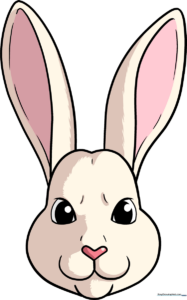 A colorful, friendly cartoon bunny face illustration.