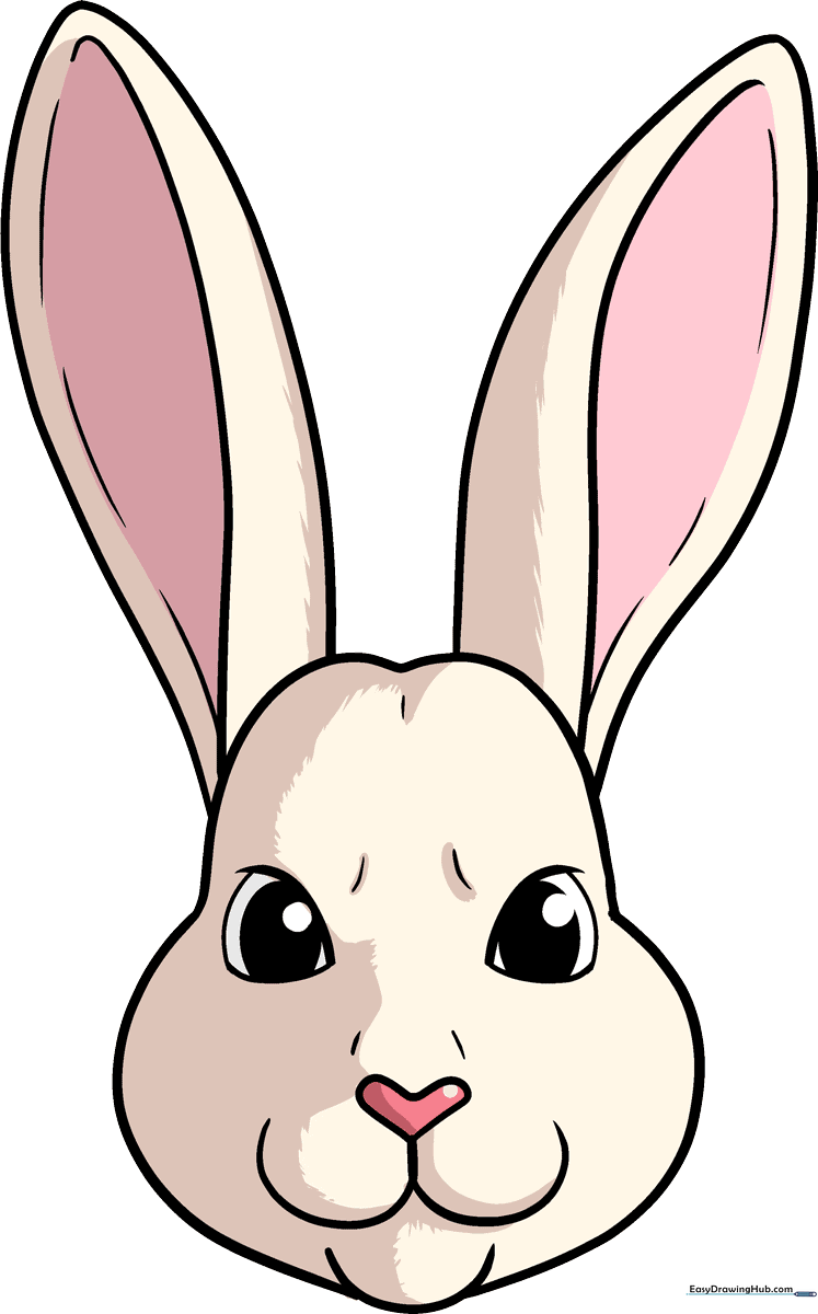 A colorful, friendly cartoon bunny face illustration.