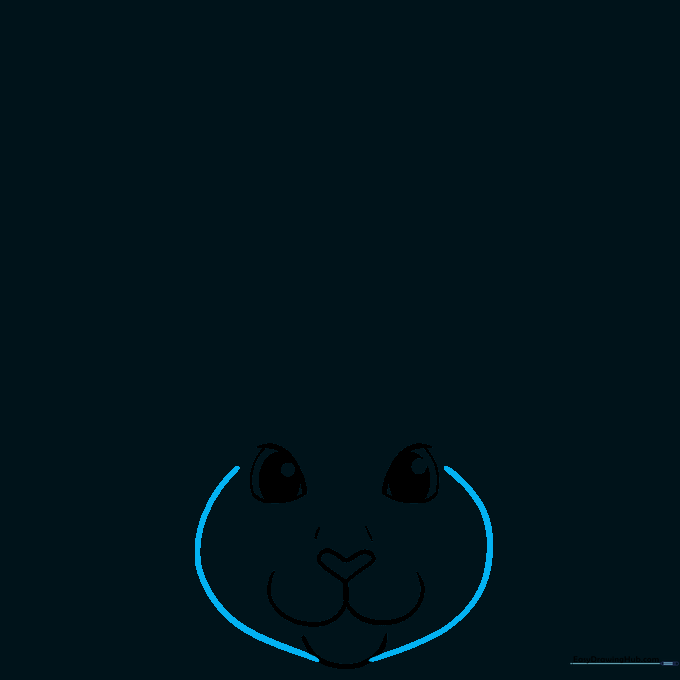 Drawing the outer cheeks and face shape of the cartoon bunny.