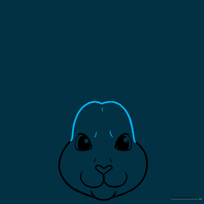 Drawing the top of the bunny's head with a central dip.