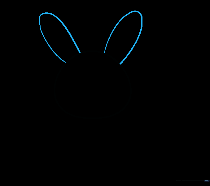 Two long, curved ear shapes added to the top of the bunny head sketch.